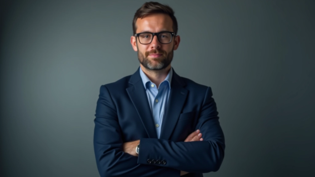 Expert en cybersécurité financière, portrait de la poitrine vers le haut, posture confiante, bras croisés, éclairage studio, focus net