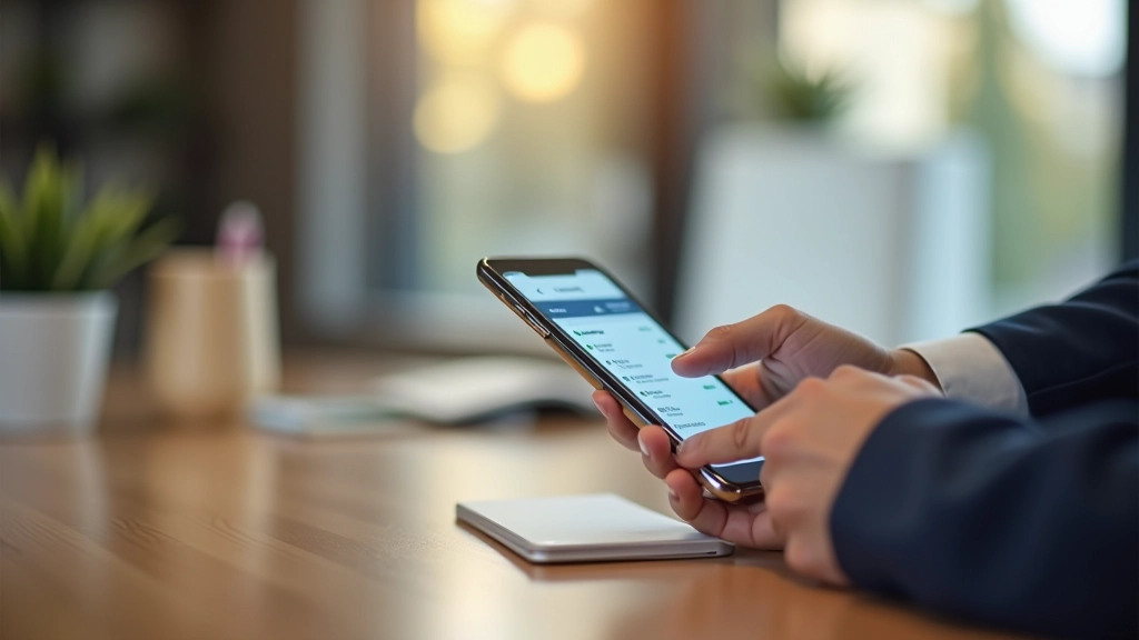 Smartphone montrant une interface de gestion bancaire avec des icônes de sécurité visibles