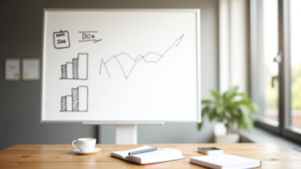 Tableau blanc avec des graphiques d'épargne et des notes écrites à main levée sur une table de travail moderne